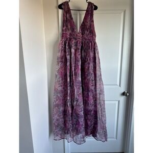 Lulus NWT Garden Romance Magenta Flora Print Organza Maxi Dress XL
